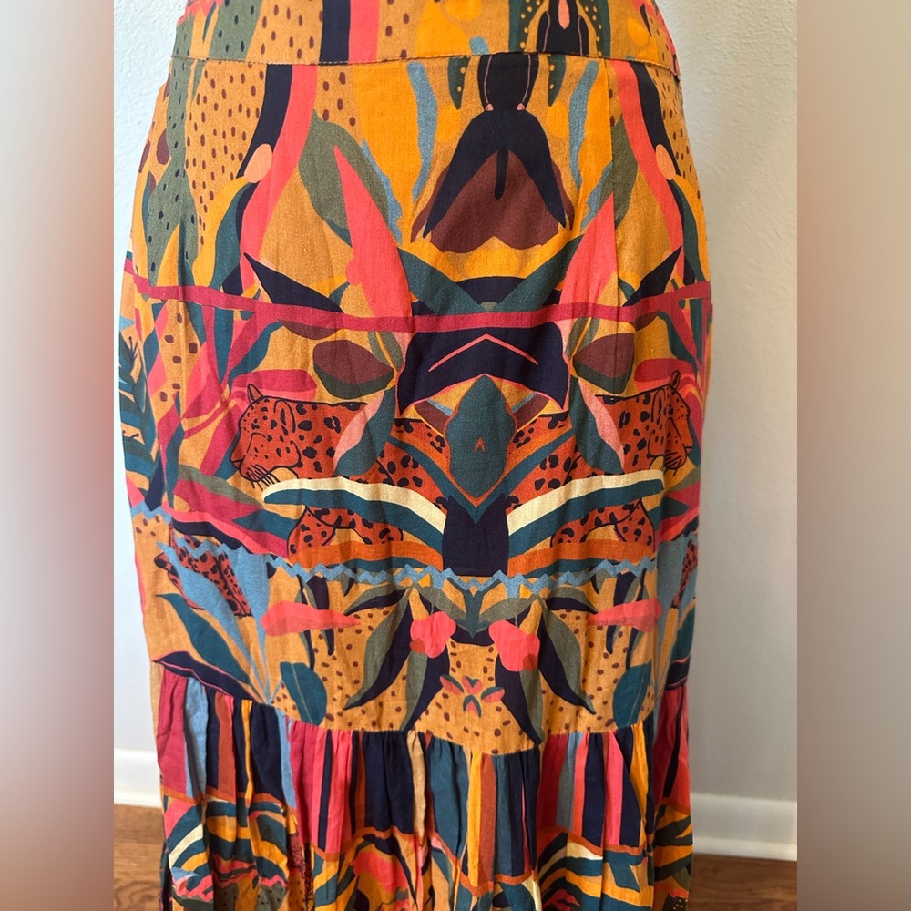 Farm Rio Isabella Tiered Maxi Skirt Leopard Animal Woman's s - Picture 6 of 11